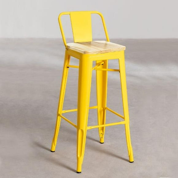 Taburete Tolix Industriales Amarillo (asiento de Madera Clara 77cms)