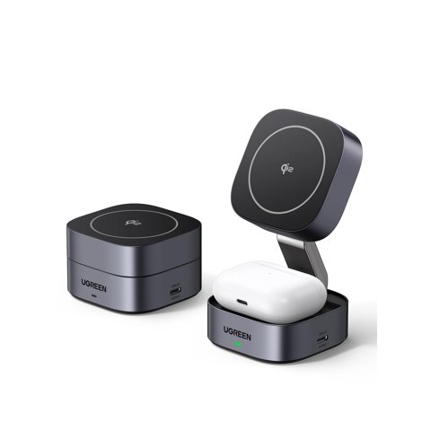 Estación De Carga Ugreen 2 En 1 Qi2 Magnetic Para Iphone Y Airpods