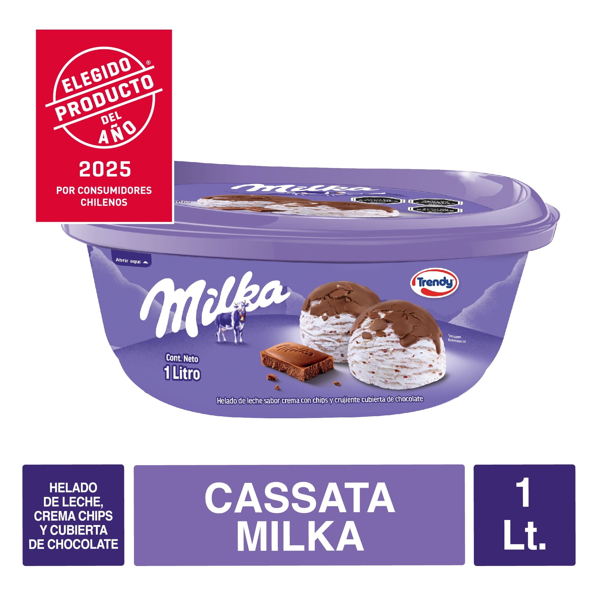 Helado De Leche Sabor Crema Chips Cubierto En Chocolate Milka Cassata 1 L Trendy