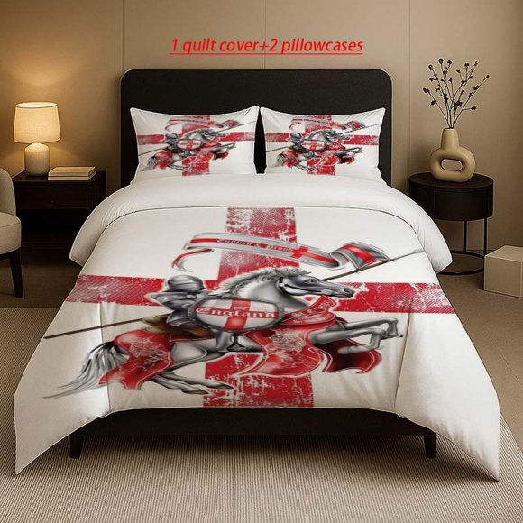 England Knight And St. George'S Cross Vintage Art Illustration Pattern Three-Piece Set Soft And Comfortable bedding Available in All Seasons