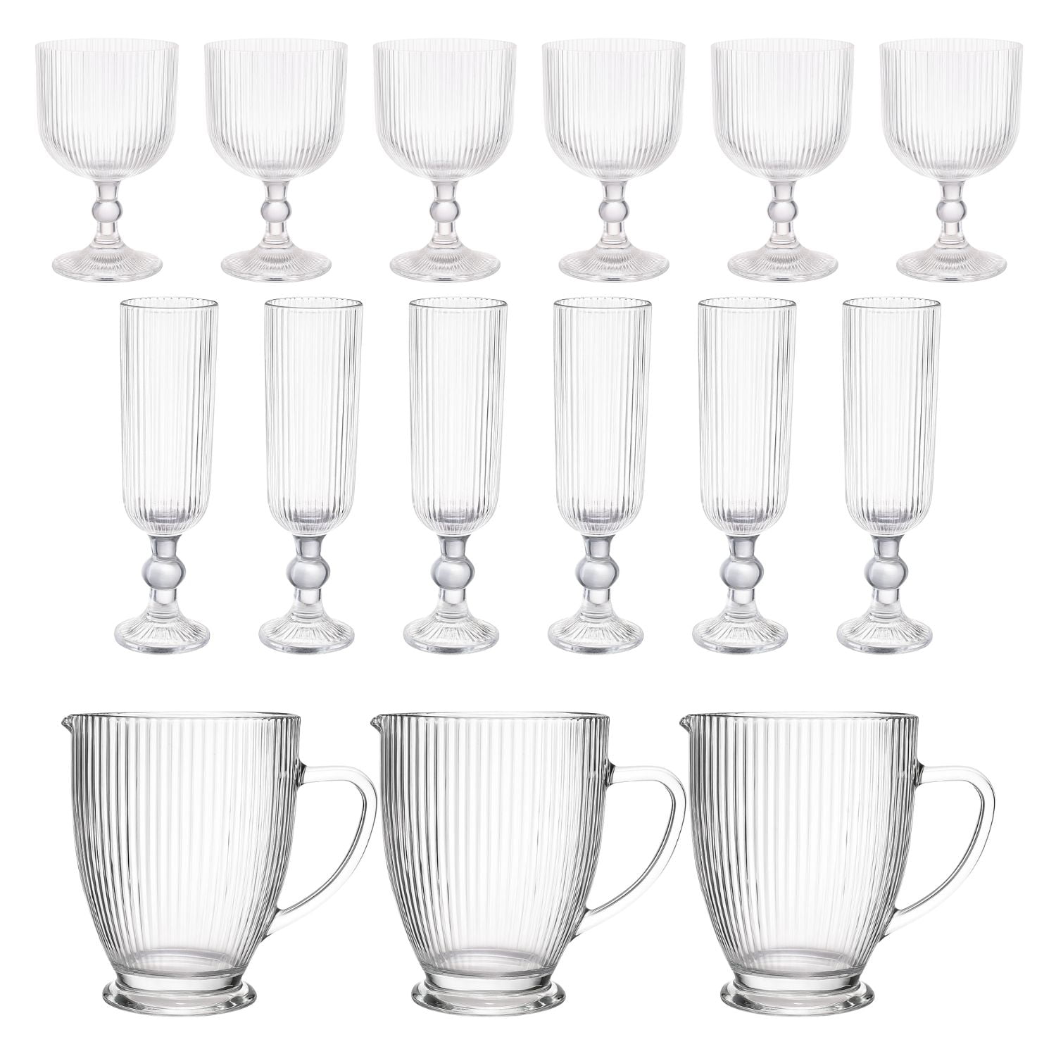 Set 15 Copas Vino Y Jarra Talladas Lisa Allegra De Vidrio