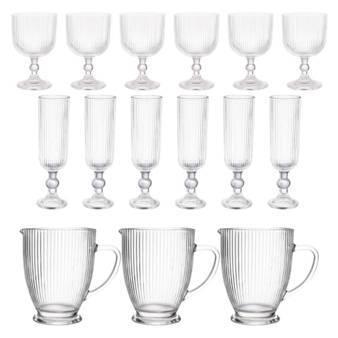 Set 15 Copas Vino Y Jarra Talladas Lisa Allegra De Vidrio