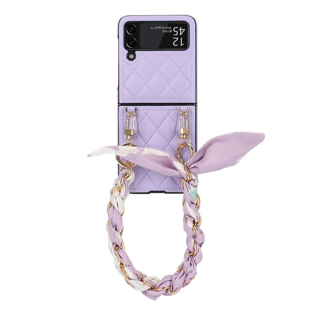 Fashion Artificial Leather Phone Case For Samsung Galaxy Z Flip 5 Z Flip 4 3 5G With Long Lanyard Crossbody Wallet Card Bag Protect Cover