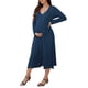 thumbnail image 4 of INSPIRE CHIC Vestidos de maternidad para mujeres, botón plisado, tejido de punto, manga larga, sesión de fotos, vestido maxi de embarazo, 2XL azul, 4 of 6