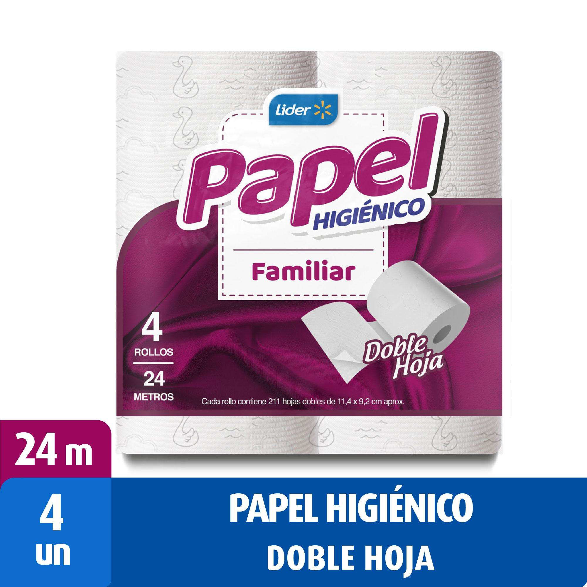 Papel Higiénico Familiar Doble Hoja 24 Metros 4 Un Lider