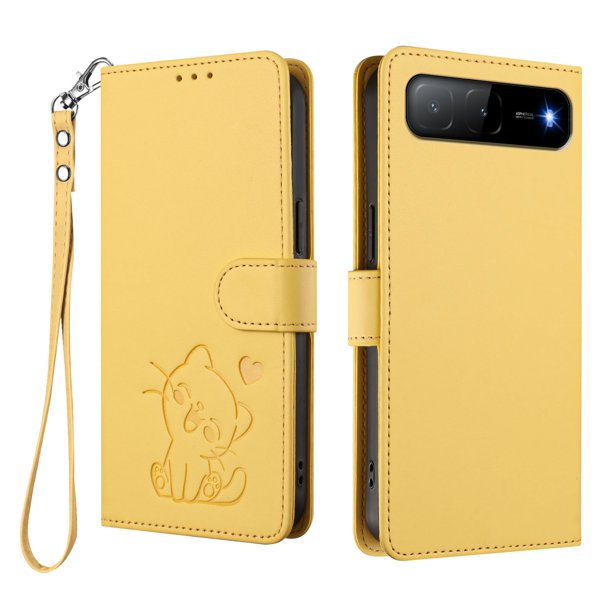 Funda Volteable con Diseño de Gato para Infinix Hot 60i 5G, Amarillo