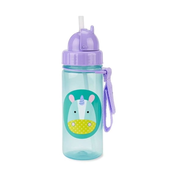 Vaso y Botella Con Bombilla Pp Unicornio Celeste