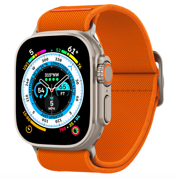 Correa Spigen Lite Fit compatible con Apple Watch – 44 / 45 / 46 / Ultra 49 MM – Tela - Naranja / Conector Titanio
