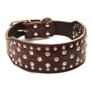Mascan - Collar Perro Con Diamantes Eco Cuero 2Xl Café