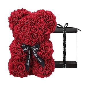 Magideal - Oso De Peluche Con Forma De Rosa, Ideal Como Decoración Para Aniversarios, Fiestas, Bodas, Flores Artificiales Con Caja De Regalo Para Esposa Y Novia. Rojo
