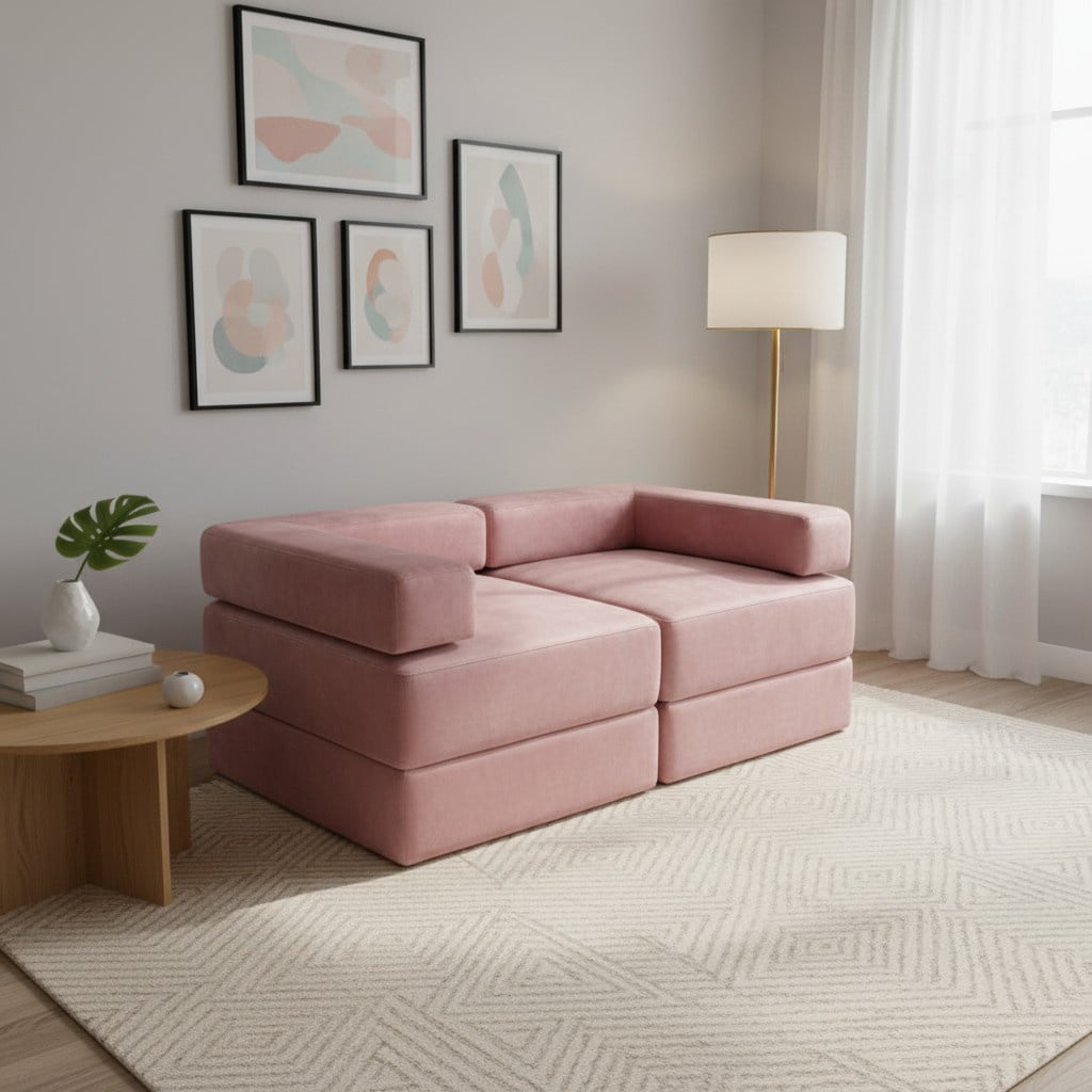 Diseños Valestrini - Sofa Cama Arkos Dos Cuerpos En Felpa Palo Rosa