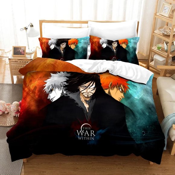 Anime Bleach Toushirou Ichigo Duvet Cover Pillowcase Bedding Set Double Adult Kids Bedclothes Quilt Cover