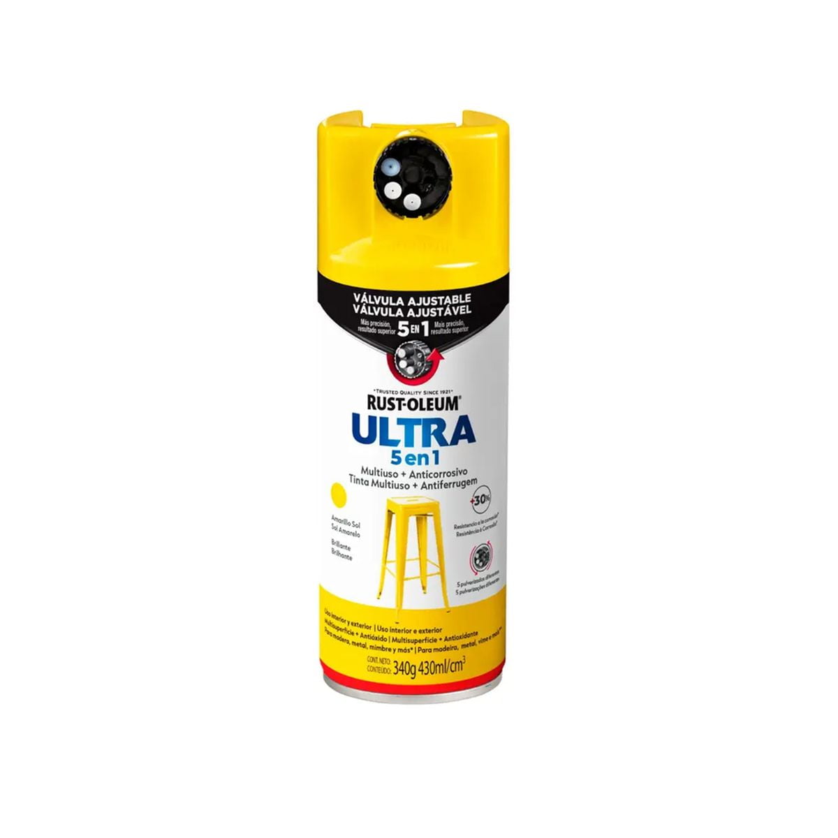 Rust-oleum - Pintura En Spray Ultra 5 En 1 Multisuperficie Anticorrosiva Amarillo Sol Brillante 340 G