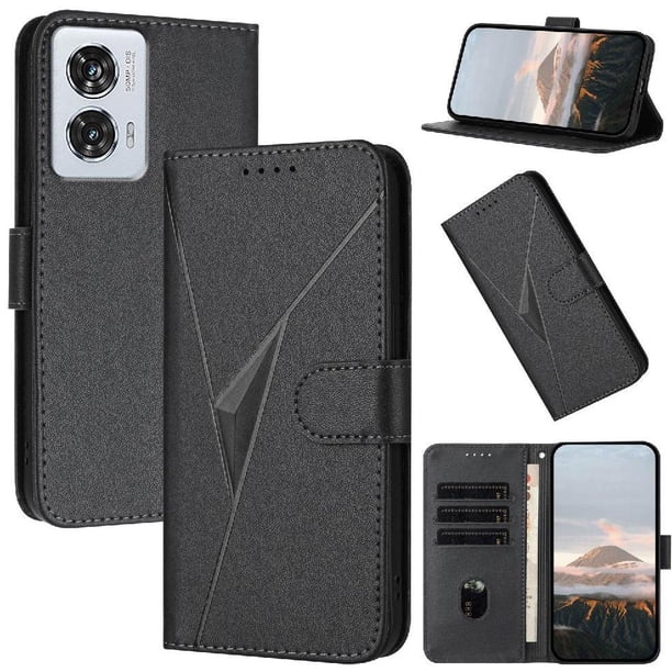 Funda Cartera Fibra de Carbono para Motorola Edge 50 Fusion con Soporte y Cierre Magnético Negro