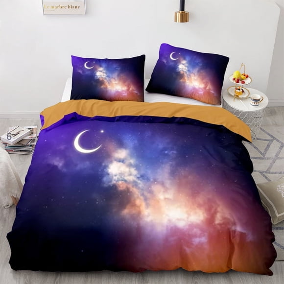New Space Galaxy Aurora Sunset Glow Bedding Set Single Twin Full Queen King Size Sky Stars Moon Bed Set Aldult Kid Duvetcover Bed Sheets