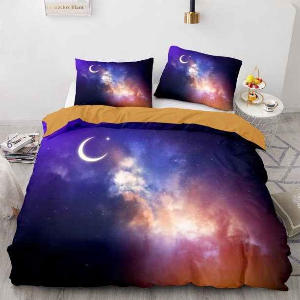 New Space Galaxy Aurora Sunset Glow Bedding Set Single Twin Full Queen King Size Sky Stars Moon Bed Set Aldult Kid Duvetcover Bed Sheets