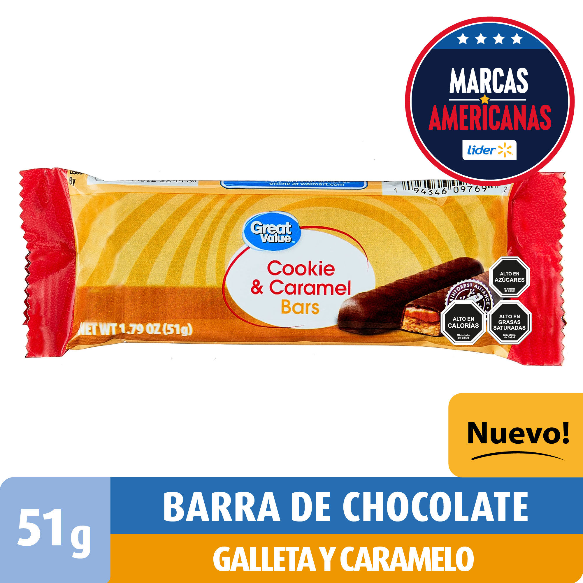 Barra De Chocolate Con Galletas Y Caramelo 51 g Great Value