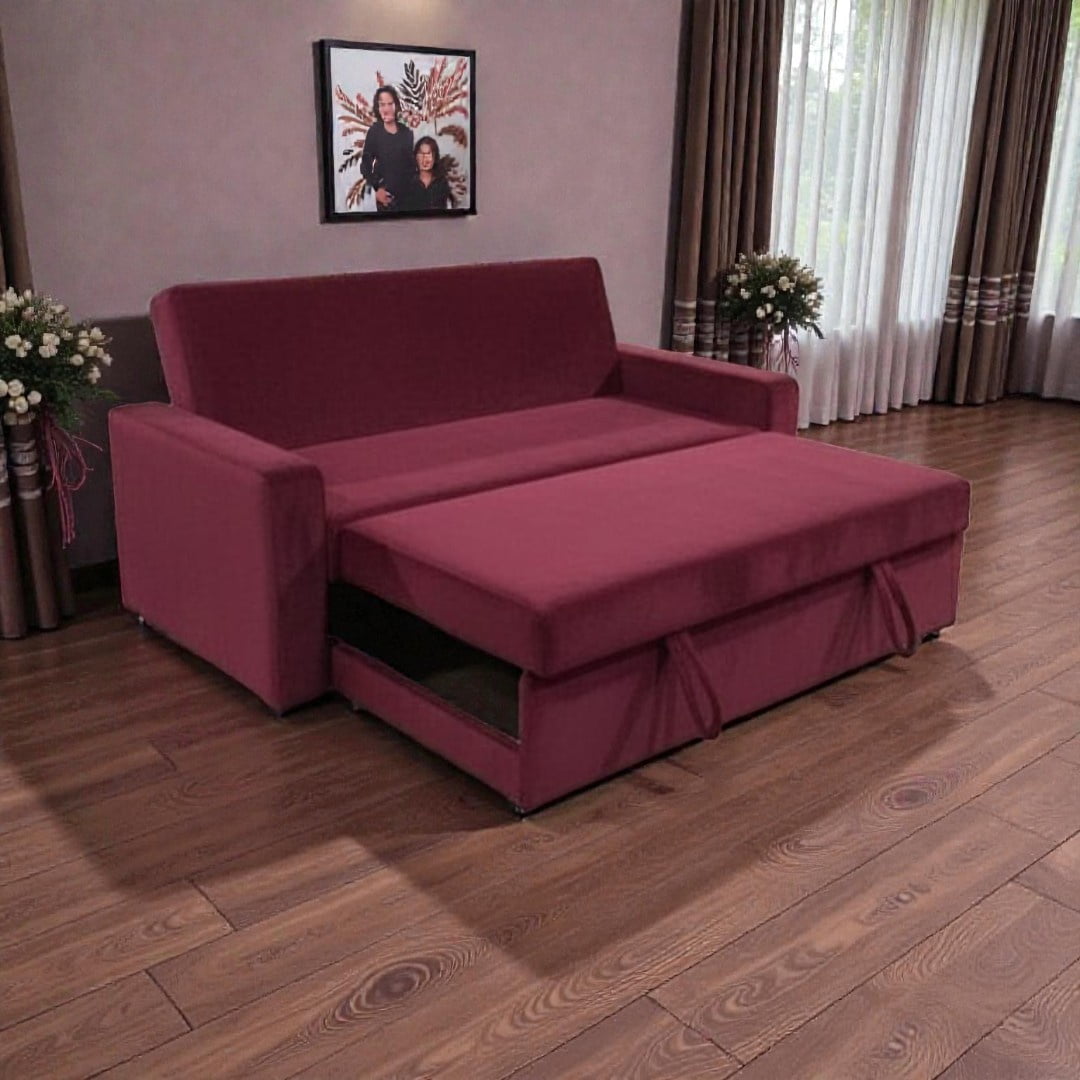 Diseños Valestrini - Sofa Cama Milano Tres Posiciones Felpa Burdeo