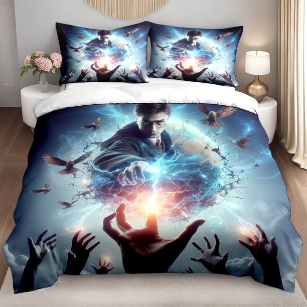 3pcs Bedding set Bedding Cushion Cover Magical Wizard with Lightning & Owl Print Duvet Cover Set
