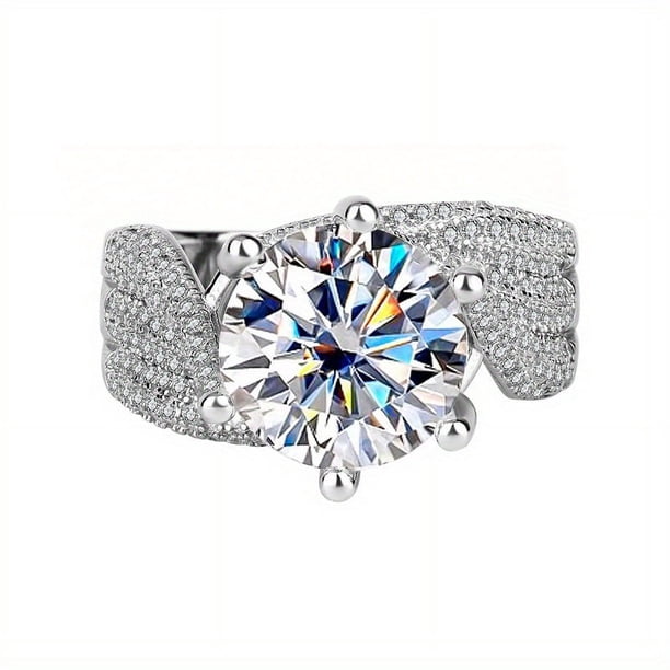 925 Sterling Silver 5 Carat Moissanite Ring - Luxurious Faux Diamond Inlay for Commemorative, Birthday, Wedding, Engagement, and Proposal Gifts