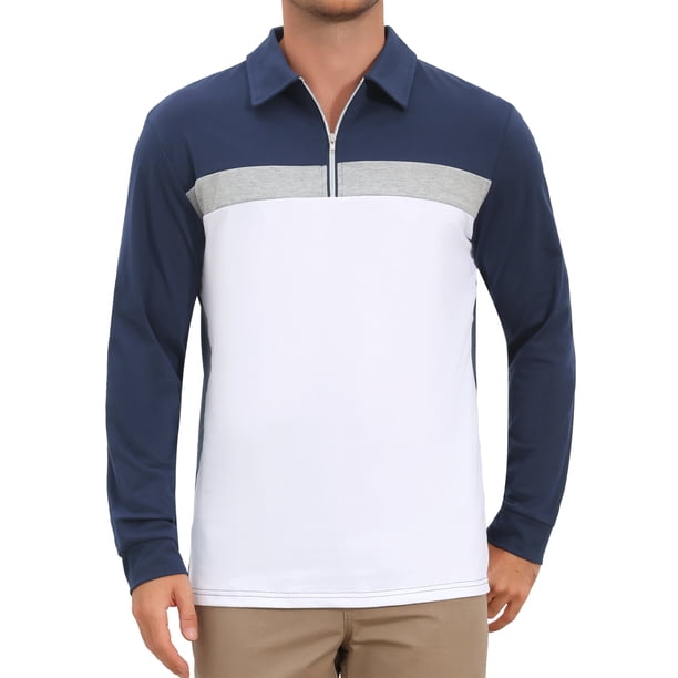 Camisa Polo de Contraste para Hombre INSPIRE CHIC con Cremallera de Manga Larga Vintage Camisas de Golf XL Blanco
