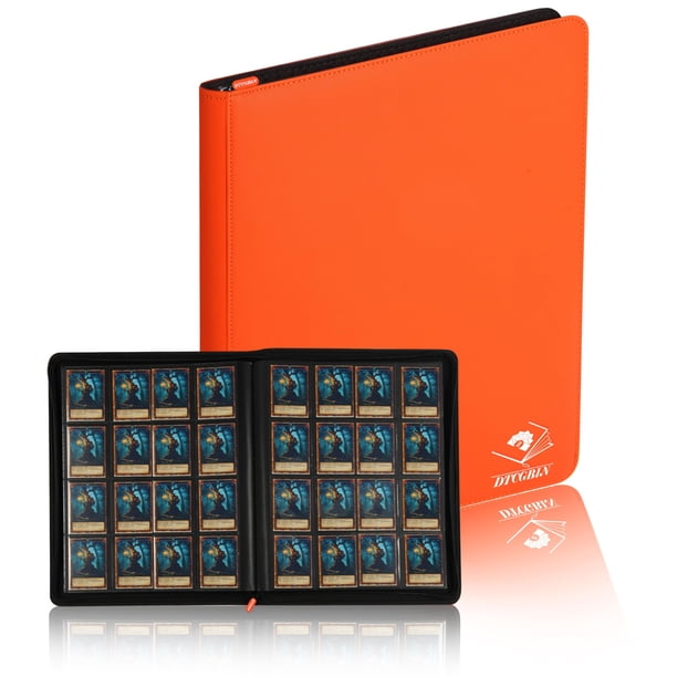Álbum para cartas coleccionables DTCGBIN de 16 bolsillos con cierre de cremallera, color naranja