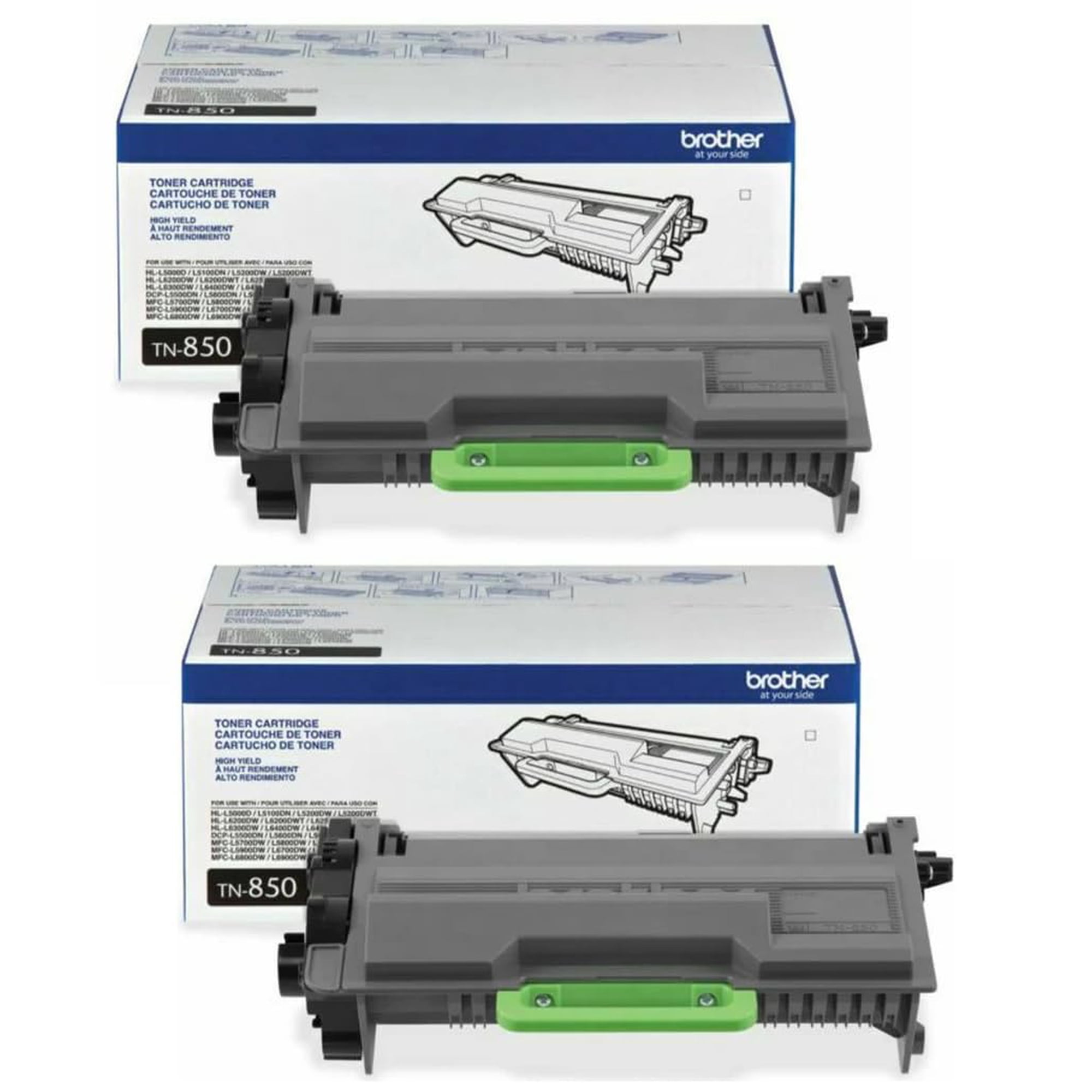 Cartucho De Tóner Brother Tn-850 Negro De Alto Rendimiento, Paquete De 2