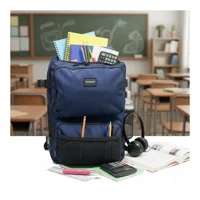 Genérico - Mochila Escolar Reforzada Negra / Azul Gran Capacidad Y Multibolsillos Incluye Puerto Usb - Cable