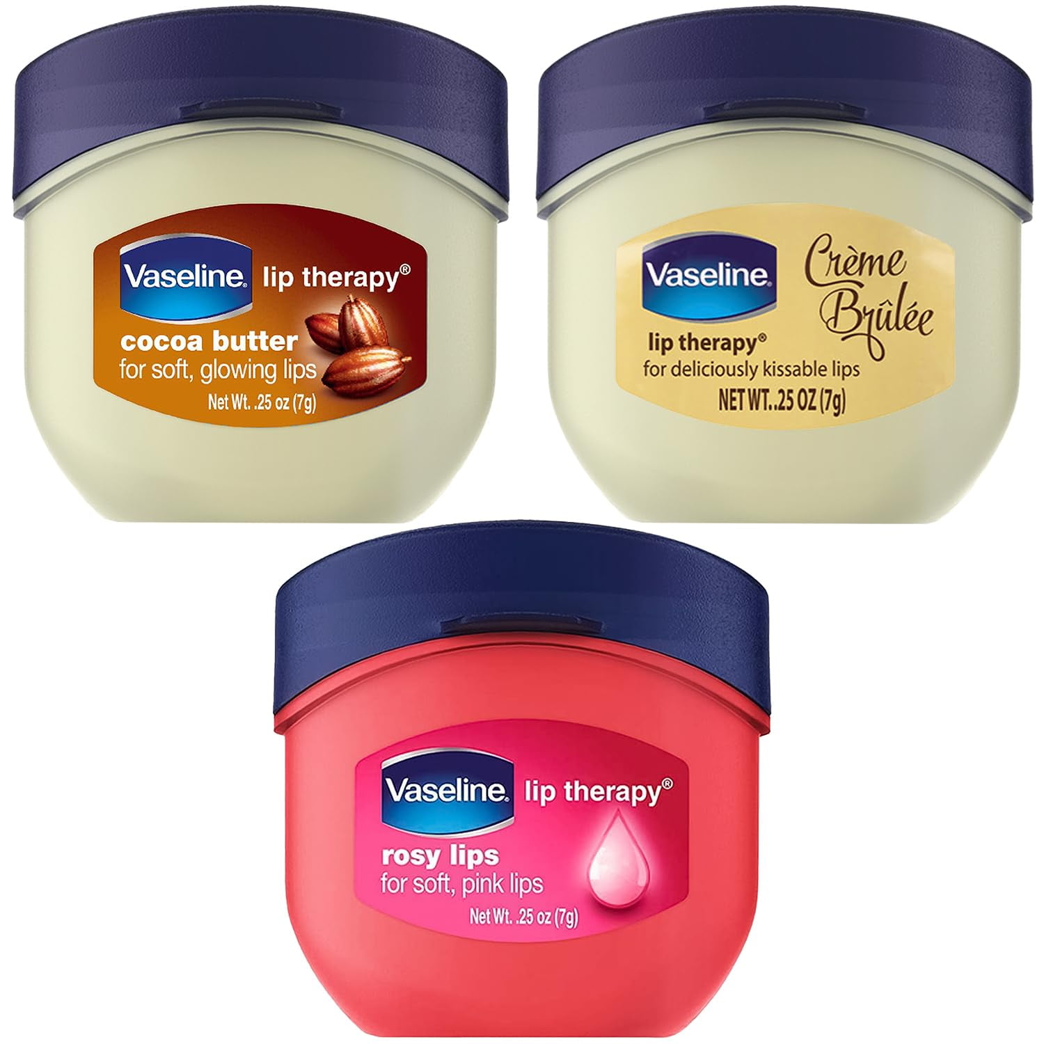 Vaseline - Paquete De Terapia Labial, Crema De Vaselina, Crema Brulee, Rosy Lips, Manteca De Cacao