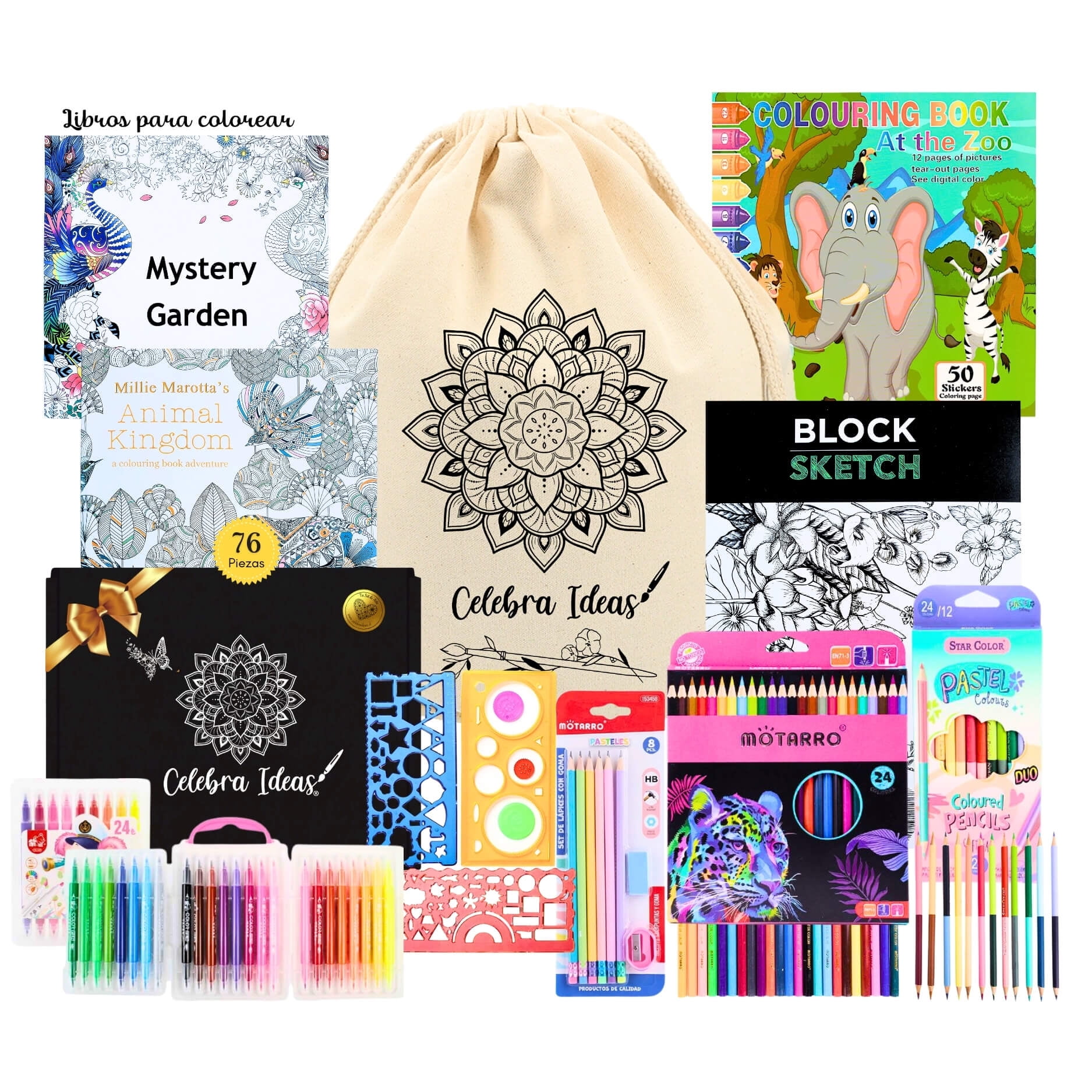 Celebra Ideas - Set De Arte Dibujo Y Para Colorear Mandalas 76 Pcs. Kit Arte