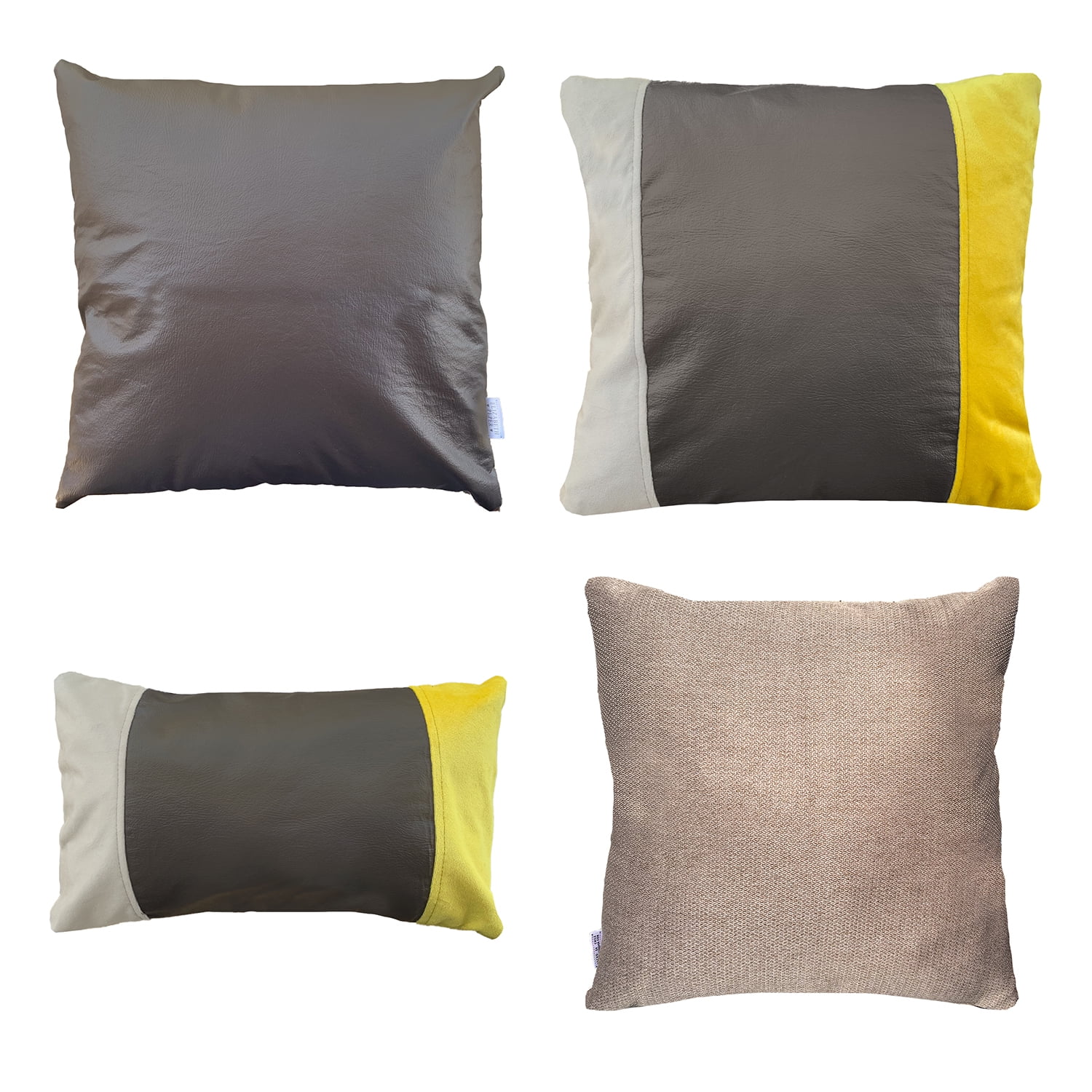 Elizabeth Peper - Pack 4 Fundas Cojin Decorativo Ecocuero Cafe Beige Amarillo 45x45