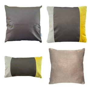 Elizabeth Peper - Pack 4 Cojines Decorativo Ecocuero Cafe Beige Amarillo 50X50 Relleno
