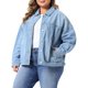 thumbnail image 4 of Chaqueta de mezclilla para mujer de talla grande Agnes Orinda para escuela o universidad, con solapa, manga larga, botones, lavado casual, con bolsillo, 3X azul claro, 4 of 6