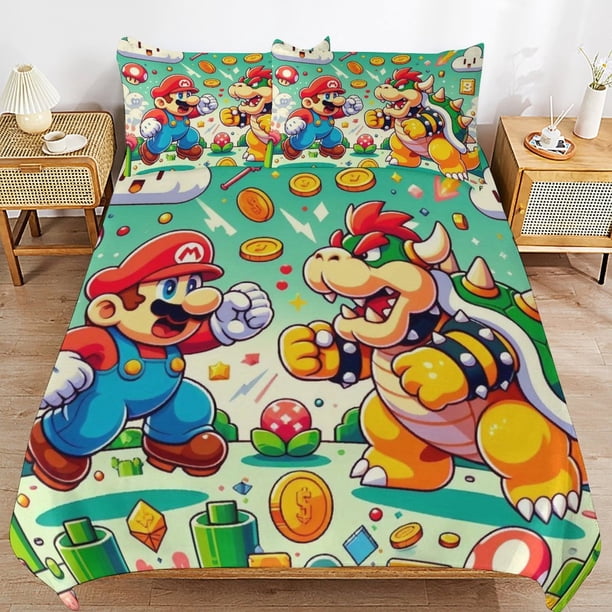 Super Mario 3-Piece Comforter Set for Bedroom Super Mario Bedding Set for Kids Adults Soft Microfiber Duvet Cover Set with Zipper Closure