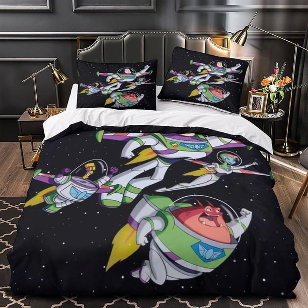 Funda nórdica de Buzz Lightyear con personajes de anime, juego de funda nórdica de 3 piezas de microfibra suave cepillada, funda de edredón de microfibra suave y cómoda, juego de ropa de cam