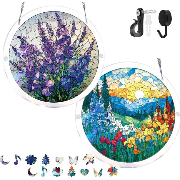 Atrapasol puzle acrílico 2 uds 83 piezas efecto vitral decoración ventana hogar