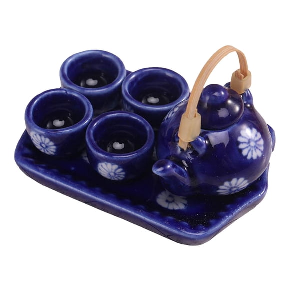Juego De Té En Miniatura Para Casa De Muñecas 1/12, Accesorios Para Decoración De Cocina, Azul Marino