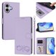 thumbnail image 1 of Funda de Cuero Tipo Billetera para Apple iPhone 17 de 6.3", con Tarjetero, Pulsera, Soporte a Prueba de Golpes con Relieve de Patrón Feliz, Funda para Teléfono, Lila Claro, For iPhone 17, 1 of 8
