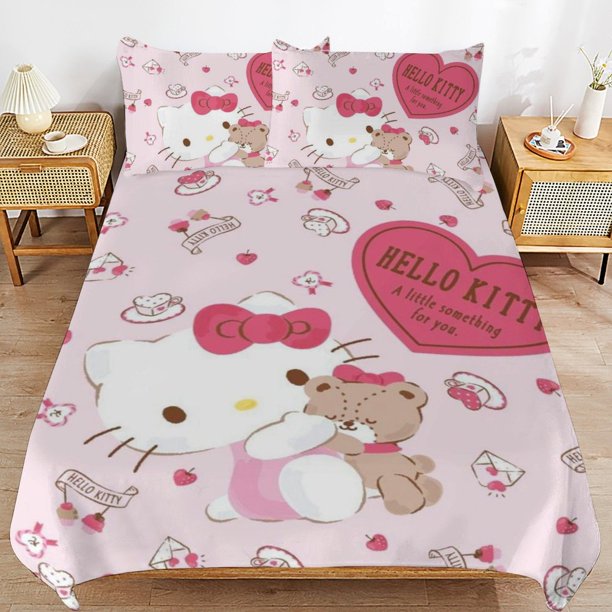 Hello Kitty Duvet Cover Set 3 Piece Bedding Set Double Sided Printing Decorative Comforter Cover Set