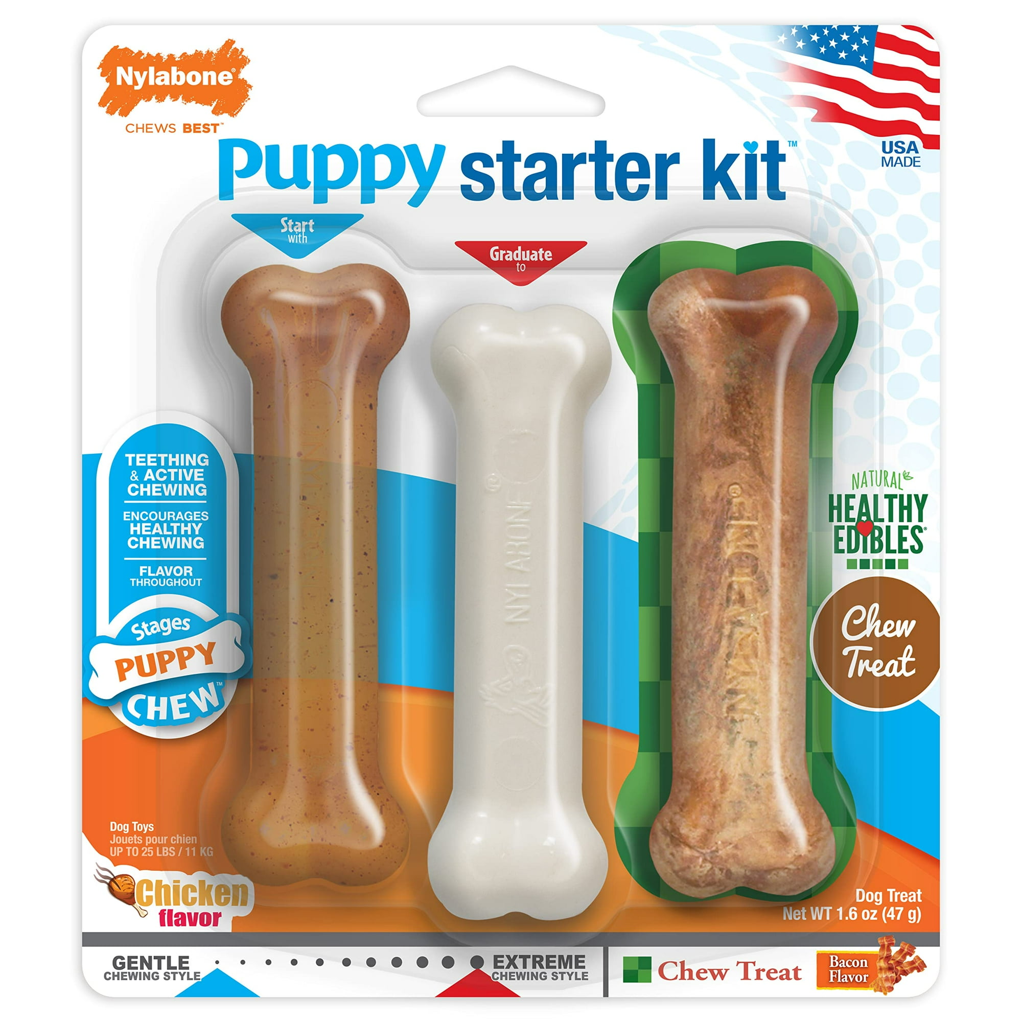 Kit De Inicio Para Masticar Dientes Para Cachorros, Nylabone, Con 2 Juguetes Y Golosinas