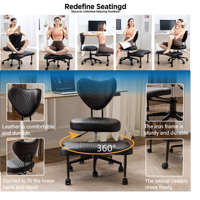 M&Ms - Upgraded Ergonomic Cross Legged Swivel Chair, Adjustable Height And Pu Leather, Meditation& Adha Chair With Back Support, Home And Office,Yoga Chair, Black