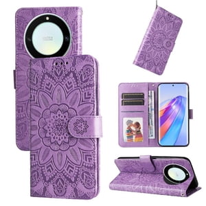 Funda Tipo Cartera Foxdock Para Honor X40 , Diseño Girasol En Relieve, Cuero Pu, Cierre Magnético, Soporte Y Tarjetero