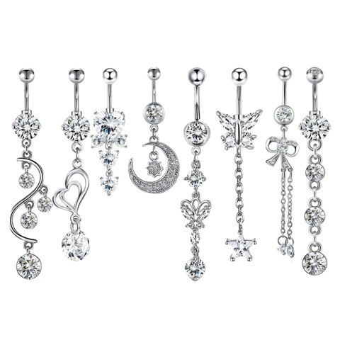 Magideal - 8 Piezas De Anillos Para El Ombligo, Piercing Para El Cuerpo, Joyería Plata