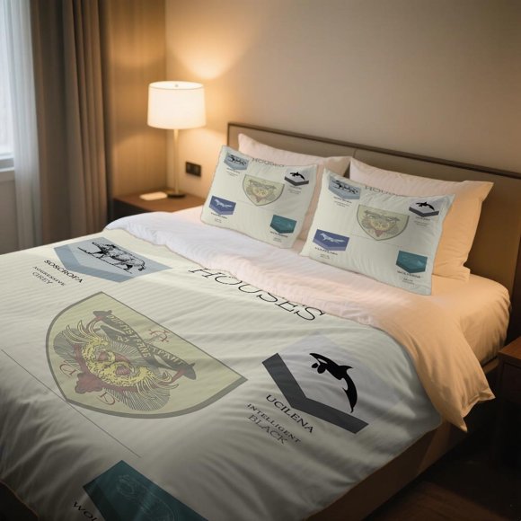 Durmstrang Houses Duvet Cover Set Thanksgiving Independence Day Cartoon Vintage Pattern Bedding Set for Fresh and EyeCatching Bedroom Decor