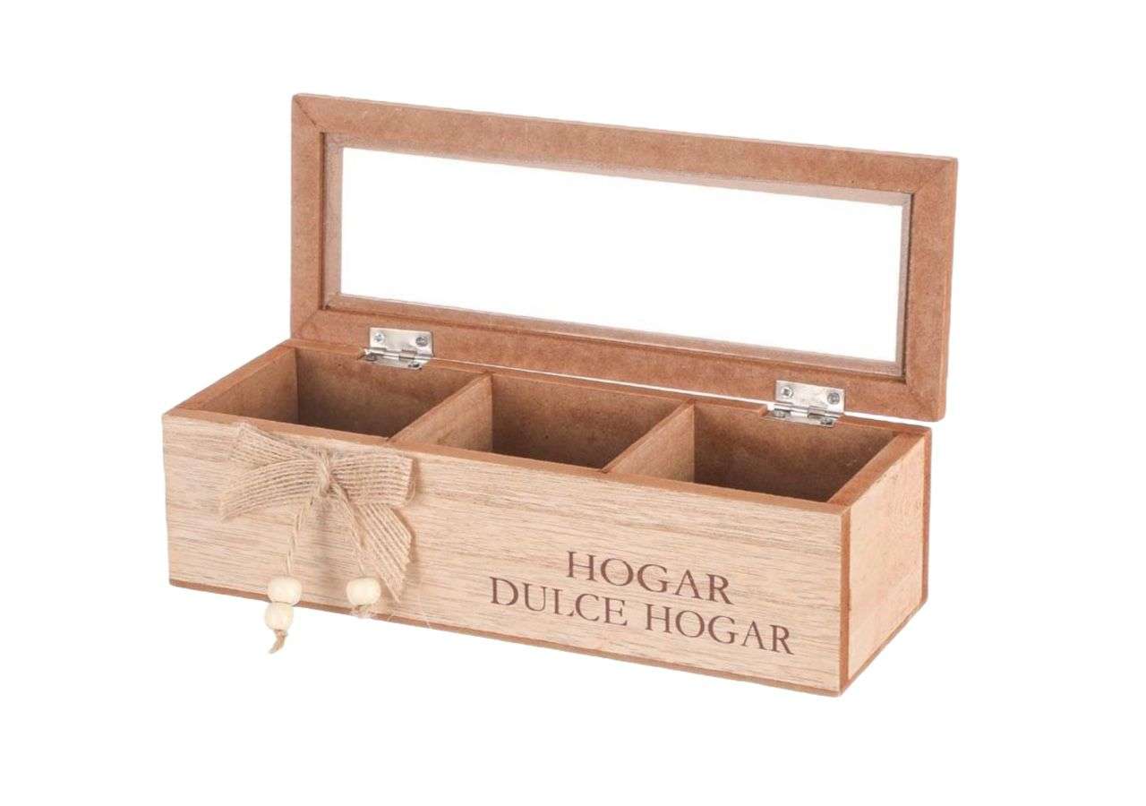 Oem - Caja De Té Mediana De Madera 3 Espacios Dulce Hogar
