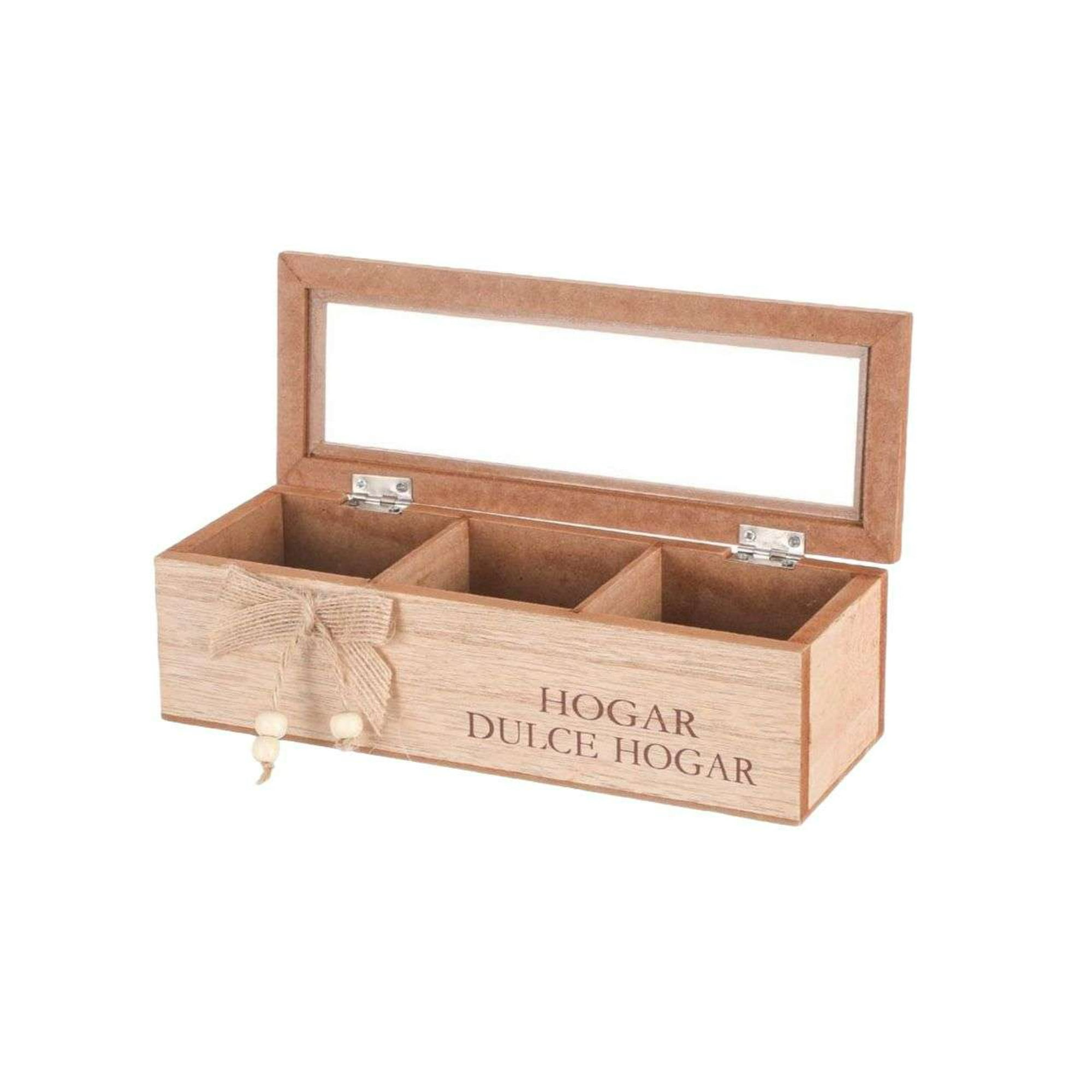 Oem - Caja De Té Mediana De Madera 3 Espacios Dulce Hogar