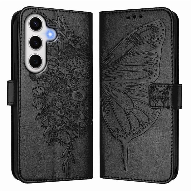 Funda Cartera Mariposa Para Samsung Galaxy S24 Fe Con Soporte Y Ranuras Para Tarjetas Negro