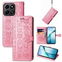 Funda Cartera Foxdock Para Honor 200 Smart , Flip Pu Con Relieve De Gatos Y Perros, Tarjetero Y Soporte