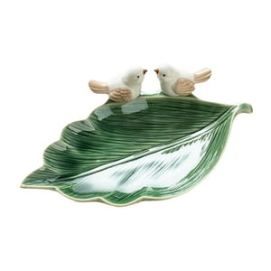 Genérico - Bandeja De Joyería De Pendientes De Hoja Verde De Porcelana Para Aparador, Puerta Principal Versátil