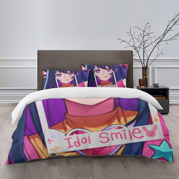 OSHI NO KO Bedding Sets Bed Cartoon Duvet Cover Lightweight 3 Piece Bet Sets for Kids Boys Girls